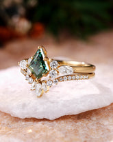 FAYE Kite Cut Teal Moissanite Engagement Ring Set